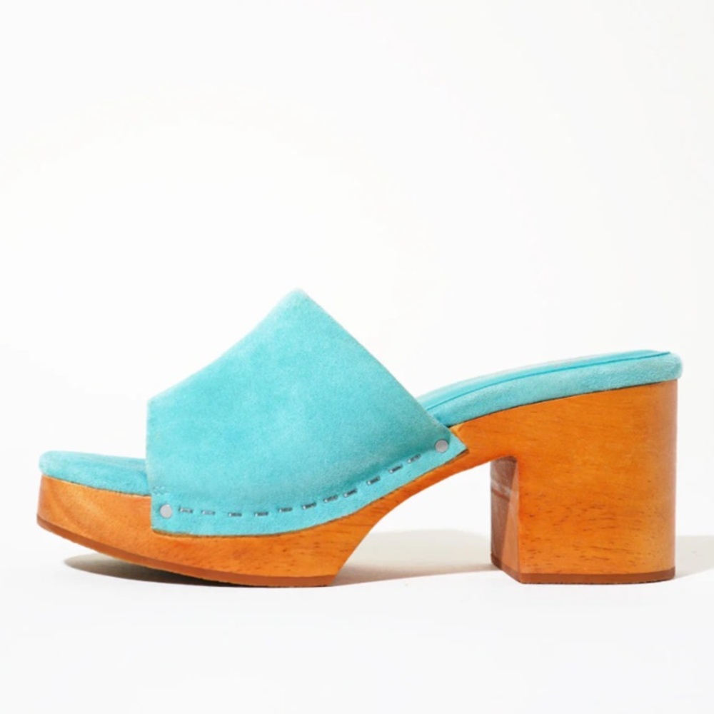 Charlotte Stone Kayla Aqua Suede Open Toe Clog Sandal | 12